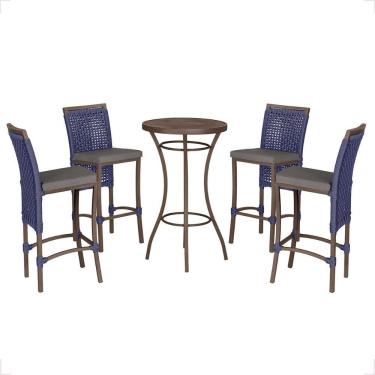 Imagem de Mesa Bistro E 4 Banquetas Roma Marrom Corda Náutica 11 Azul