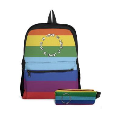 Imagem de Kit Mochila com Bolso e Estojo Escolar Colorida Menina e Menino - Thuc