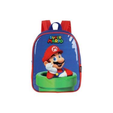 Imagem de Mini Mochila de costas Escolar Infantil Super Mario Original, Azul