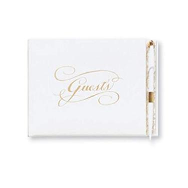Imagem de C.R. Gibson Livro de convidados branco e dourado para 500 convidados, caneta incluída 24 cm L x 17 cm A