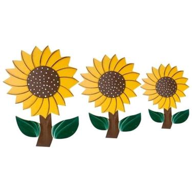 Imagem de Kit Trio Girassol Madeira Mdf Enfeite Parede Casa.