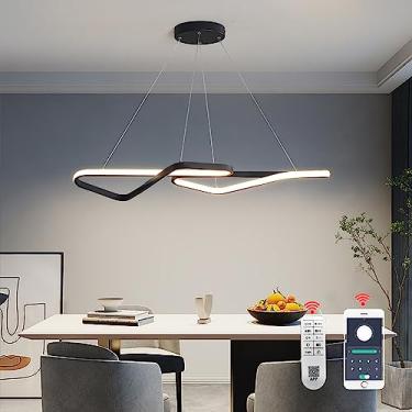 Imagem de TONGCIYU Lustre pendente moderno iluminação de cozinha lustres modernos para sala de jantar lustre de LED regulável luz pendente de altura ajustável quarto luz suspensa (preto fosco)