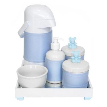 Imagem de Kit Higiene Espelho Completo Porcelanas, Garrafa E Capa Ursinho Azul Q