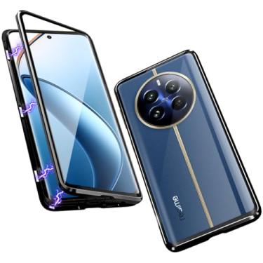 Imagem de QUIETIP Capa compatível com Realme 12 Pro e 12 Pro+ Plus 5G, moldura magnética de metal dupla face, vidro temperado transparente com capa de proteção para câmera, preta