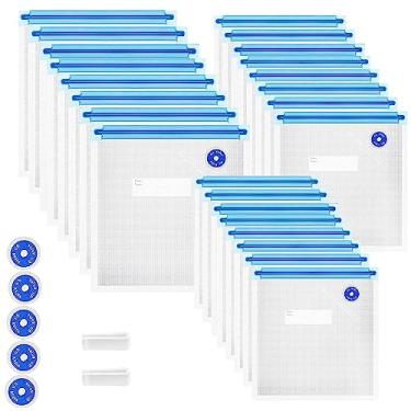 Imagem de Sacos Sous Vide 31 peças (24 sacos com zíper a vácuo, 2 clipes de vedação e 5 válvulas de ar), sacos de selagem a vácuo reutilizáveis sem BPA, sacos de armazenamento a vácuo de alimentos para