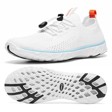 Imagem de KOLILI Sapatos aquáticos femininos elegantes, tênis para caminhada com suporte de arco, melhor para esportes aquáticos, viagens e caminhadas, Branco/Aqua, 6