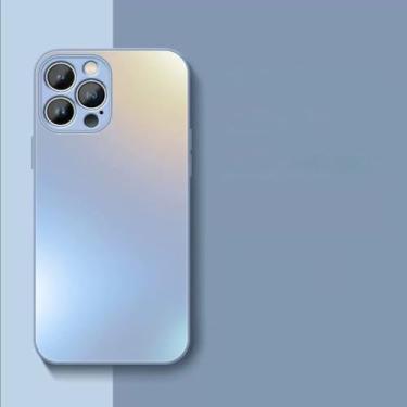 Imagem de Capa de telefone de vidro fosco AG com proteção de lente completa para iPhone 15 14 Pro Max 11 12 13 Pro XS XR 7 8Plus Capa fosca temperada líquida, azul Sierra, para iPhone 15PLUS