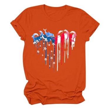 Imagem de Camiseta feminina America Apparel com estampa de listras de estrelas camisetas femininas camisetas patrióticas de manga curta, Laranja, P