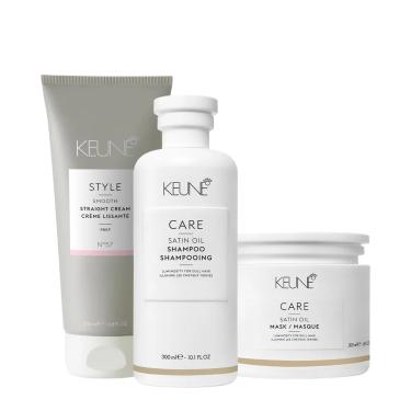 Imagem de Kit Keune Care Satin Oil Shampoo Máscara E Style Straight Cream Nº57 (3 Produtos)