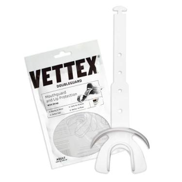 Imagem de Protetor bucal Markwort Vettex Doubleguard para futebol, lacrosse, MMA, boxe, suspensórios - protetor duplo respirável com proteção labial e alça, branco