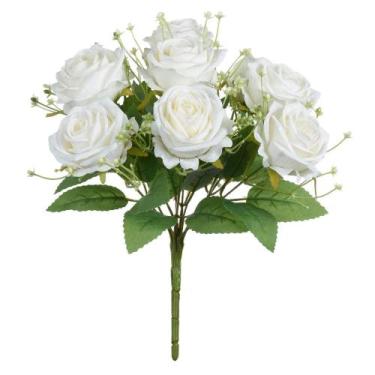 Imagem de BUQUE DE FLORES ROSA X9 COR CREME 30cm - Flor Arte