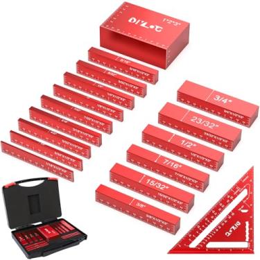Imagem de DIYLOG Blocos de configuração, marcenaria, conjunto de medidores de altura, 16 peças de blocos de configuração com blocos de montagem para marcenaria, caixa, régua quadrada, barras de configuração de