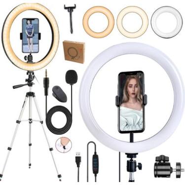 Imagem de Kit Para Gravação de Vídeo Profissional Tripé Telescópico Microfone de