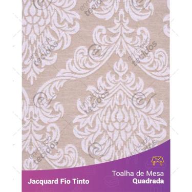 Imagem de Toalha de Mesa Quadrada em Tecido Jacquard Bege e Branco Medalhão Fio 