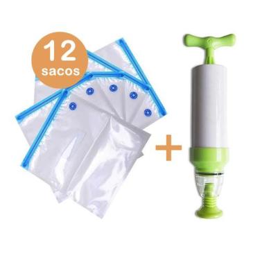 Imagem de Kit bomba + 12un sacos vácuo conserva alimentos organizador - Unyhome