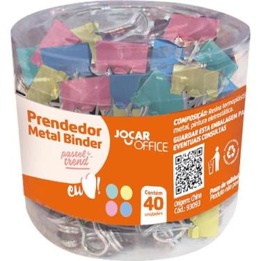 Imagem de Prendedor de Papel Jocar Binder 19MM Colorido - Pote com 40 Unidades -