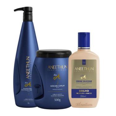 Imagem de Kit Aneethun Linha A Shampoo 1L + Mascara 500g + Creme Silicone 250ml