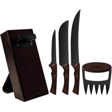 Imagem de Kit para Churrasco Tramontina Black 5pçs Facas 6' 8' 10' Garra de Urso