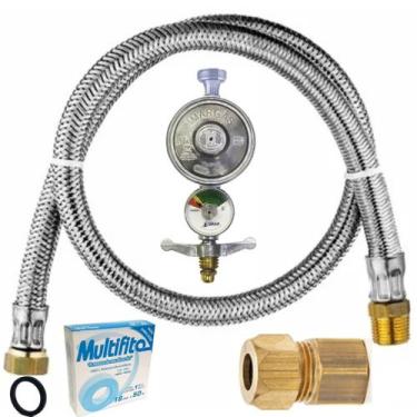 Imagem de Kit Instalação Gás Mangueira 2,00Mt Com Manômetro BotijãoGlp - MR GÁS