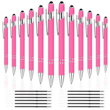 Imagem de 12 PCS 2 in 1 Stylus Ballpoint Pen with Stylus Tip, Stylists pens 1.0 mm Black Ink Metal Pen Stylus Pen for Touch Screens (Silver & Pink)