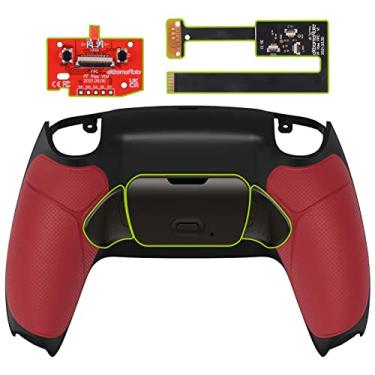 Imagem de eXtremeRate Botão vermelho de metal real (RMB) versão Rise 2.0 kit de reforma para controle de PS5 com capa traseira de borracha preta, acessórios programáveis atualizados para controle de PS5