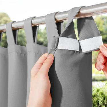 Imagem de NICETOWN Cortina externa para pátio impermeável de 241 cm de comprimento, divisória de tratamento de janela blackout com isolamento térmico com aba adesiva protege a privacidade para cabana/caramanchão, cinza prateado, 1 peça, L 132 x C 245 cm