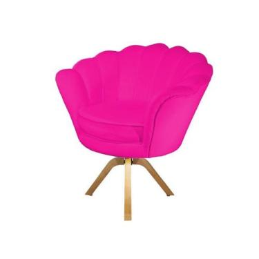 Imagem de Poltrona Decorativa Pétala Base Giratória Madeira Couro Rosa Pink Ms D