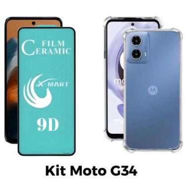 Imagem de Kit Capa Transparente + Película de Cerâmica para Motorola Moto G34 - 