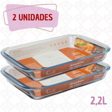 Imagem de Conj. 2 Lasanheira Travessa 2,2 Litros  Vidro Retangular Bolos - CasaV