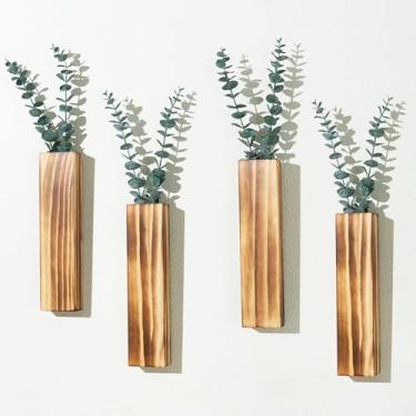 Imagem de 4 pacotes de vasos de parede para plantas de interior, vaso de parede de madeira, decoração de parede para sala de estar, banheiro, casa, escritório, para flores secas e plantas de vegetação falsa,