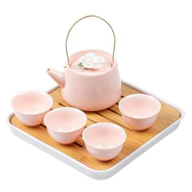 Imagem de Conjunto de chá de porcelana japonesa, conjunto de bule de chá rosa Kungfu com 1 bule de chá, 4 xícaras de chá, 1 bandeja de chá, para adultos, amantes de chá/mulheres/homens/escritório/casa (rosa)
