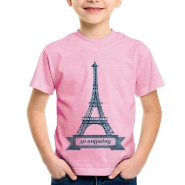 Imagem de Camiseta Infantil Torre Eiffel Amazing - Foca na Moda, Rosa bebê, 10