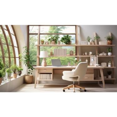 Imagem de Pano de fundo de escritório para videoconferência, moderno, negócios, casa, escritório, local de trabalho, plantas verdes, folhas de ambiente de trabalho tranquilo para chamadas de vídeo ao vivo