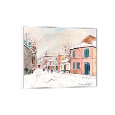 Imagem de Cityscape Pictures-Famous Canvas Prints-Landscape Wall Art Painting for Bedroom Home Decor - Reprodução (rua na neve) Moldura branca 70x85cm-27x33in