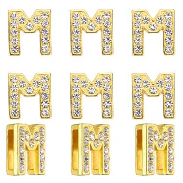 Imagem de PATIKIL Pingente de letra de strass, 30 peças, pulseiras deslizantes de 10 mm, pingentes de cristal letra m, pingentes alfabeto A-Z para fazer joias faça você mesmo, colar, pulseiras, tom dourado