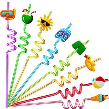 Imagem de 48 canudos de verão para crianças, suprimentos de decoração de festa na piscina, lembrancinhas de festa na piscina para aniversário de crianças, canudos loucos para decorações de festa temática de
