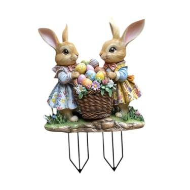 Imagem de ＡＷＨＡＯ 2d plana coelhinhos de páscoa ovos cena jardim estaca placa acrílico quintal telhado ornamento passarelas plantador pote estaca quintal sinal
