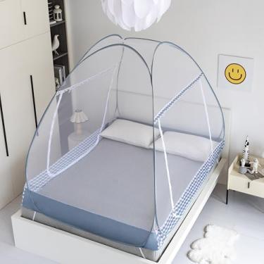 Imagem de MOSHAKALA Barraca de mosquiteiro pop-up instantânea para cama | Design de invólucro completo com malha ultrafina e moldura dobrável portátil | acampamento interno/externo, dossel para cama de viagem