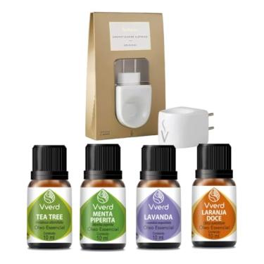 Imagem de Kit Aromatizador Difusor 4 Óleos Essenciais Lavanda, Laranja doce, Tea Tree, Menta Piperita 10ml Vverd