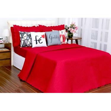 Imagem de Kit Cobre Leito Colcha Queen Liberty 8 Peças, Acompanha Porta Travesseiros, Capas de Almofada e Lençol com Elástico (Vermelho)