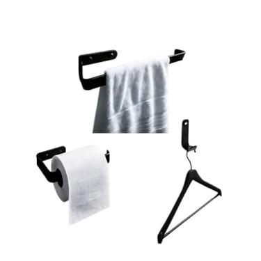 Imagem de Kit Completo Assessórios Para Banheiro Preto Toalheiro Duplo Porta Shampoo Anti-Ferrugem (3)