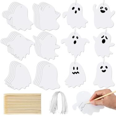 Imagem de Motipuns 60 peças de kits de artesanato fantasma fantasma cartão de papel raspadinha a granel faça seu próprio enfeite para pendurar, faça você mesmo, raspadinhas, lembrancinhas de festa para