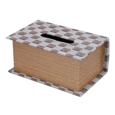 Imagem de Eujgoov Tampa de Caixa de Couro de Couro PU Vintage Com Estrutura de Madeira Composta, Suporte de Caixa de Guardanapo de Grande Capacidade para o Escritório Em Casa (Marrota de xadrez)
