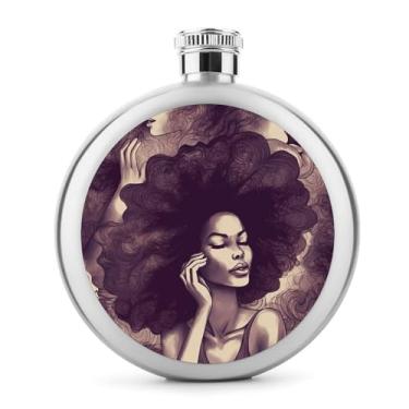 Imagem de Cantil de aço inoxidável, cabelo africano, preto, feminino, estampado, clássico, cantil, cantil, viagem, portátil, cantil de metal