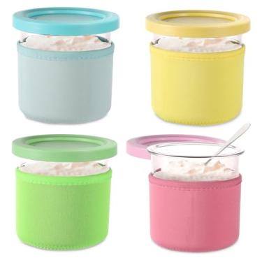 Imagem de lasuroa Capa De Neoprene Para Sorvete, 4 Peças, Isolante Reutilizável Caneca Cerveja, Acessórios Recipientes Fabricação Da Série Ninja Creami 16Oz Nc301 Nc300 Nc299Amz (Sem Recipientes)