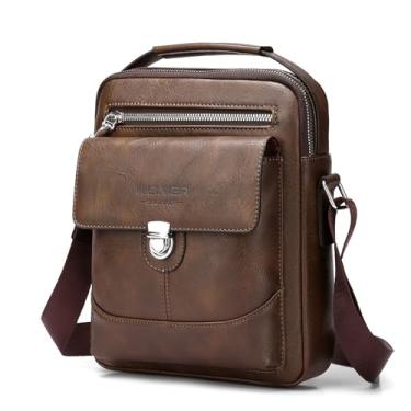 Imagem de Bolsa de ombro masculina transversal pequena vintage de couro bolsa transversal lateral, Marrom, Small