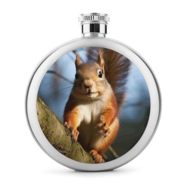 Imagem de Cantil de aço inoxidável, esquilo engraçado animal impressão metal cantil clássico garrafa de bolso garrafa anca garrafa de viagem garrafa portátil licor garrafa