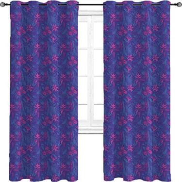Imagem de Cortinas blackout Havaí para quarto - isolamento térmico, economia de energia e redução de ruído, 2 painéis por grupo são usados na sala de estar ou quarto, L 213 x C 236 cm azul violeta e fúcsia