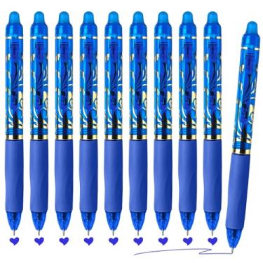 Imagem de Temiary 10 canetas de gel apagáveis retráteis, ponta fina de 0,5 mm, tintas de cores sortidas na caneta, escrita suave, faz com que os erros desapareçam ao escrever, desenhar e palavras cruzadas (azul
