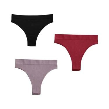 Imagem de Tanga Feminina Sem Costura De Tamanho Grande 3 Peças Cintura Média Cor